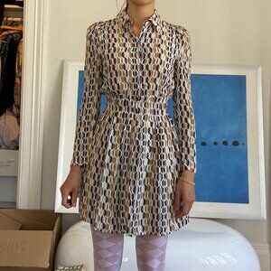 MAJE Rikole Crepe de Chine Mini Dress geometric print shirt dress size EU 34 / X